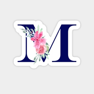 Watercolor Floral Letter M in Navy Sticker